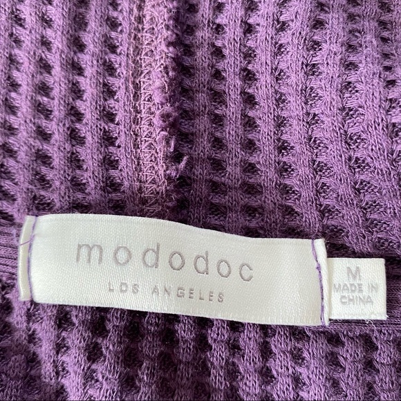 Anthro mod-o-doc Cotton Waffle-Knit Open-Front Hoodie Cardigan w Pockets Medium - Picture 3 of 11